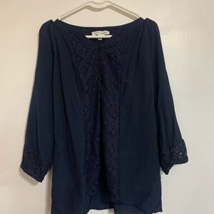 Navy Lace Detail Women's Top